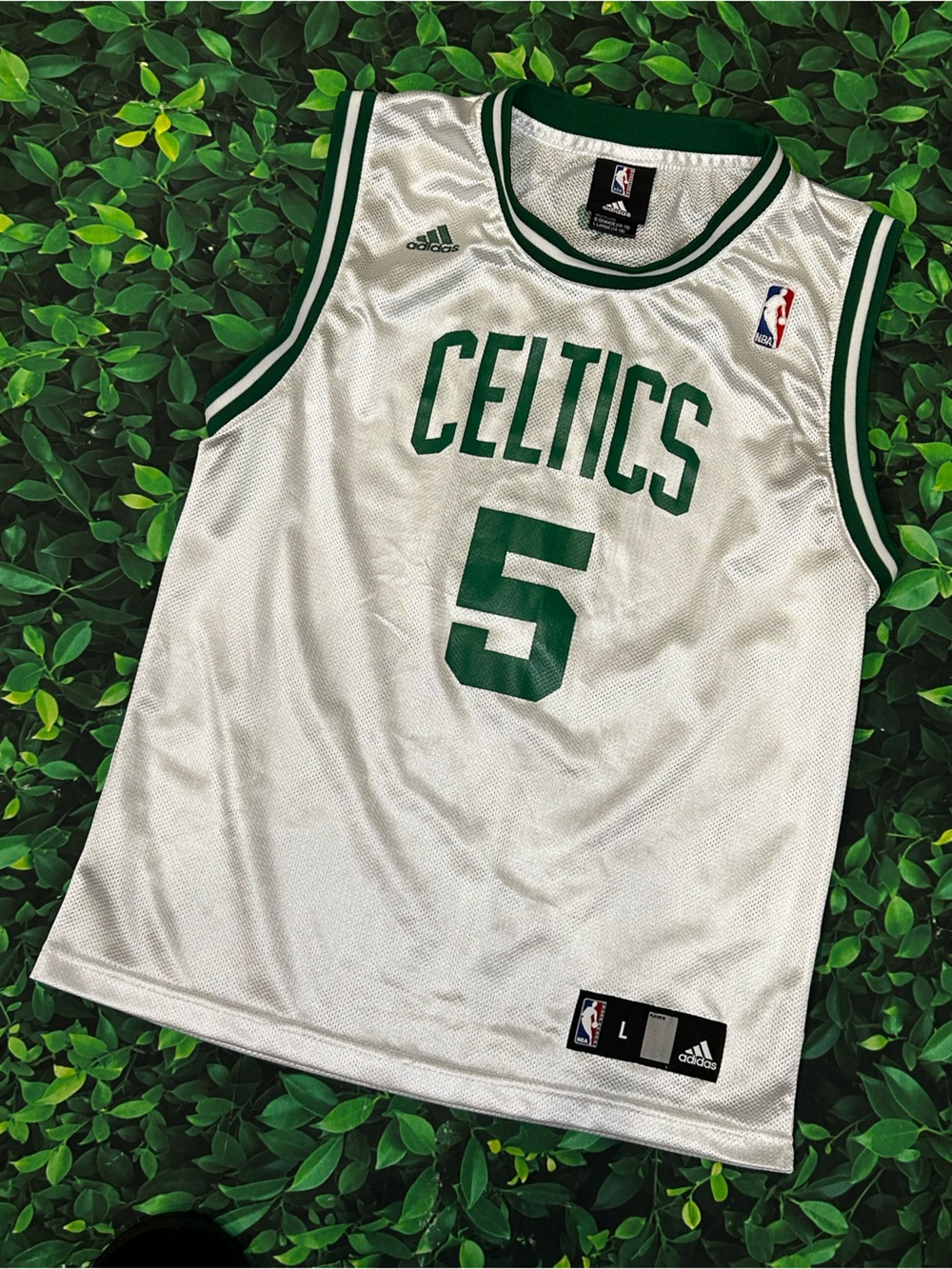 adidas White & Green Boston Celtics #5 Basketball Jersey